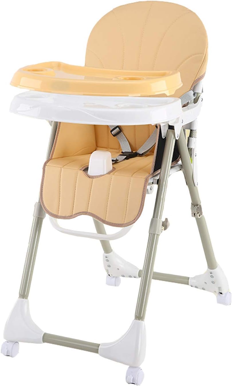 Baby dreams Highchair durable, 4 Wheels High Chair, Foldable Feeding SeatWith Removable Double Tray and 3-point Safety Comfortable Easy to Clean BD143